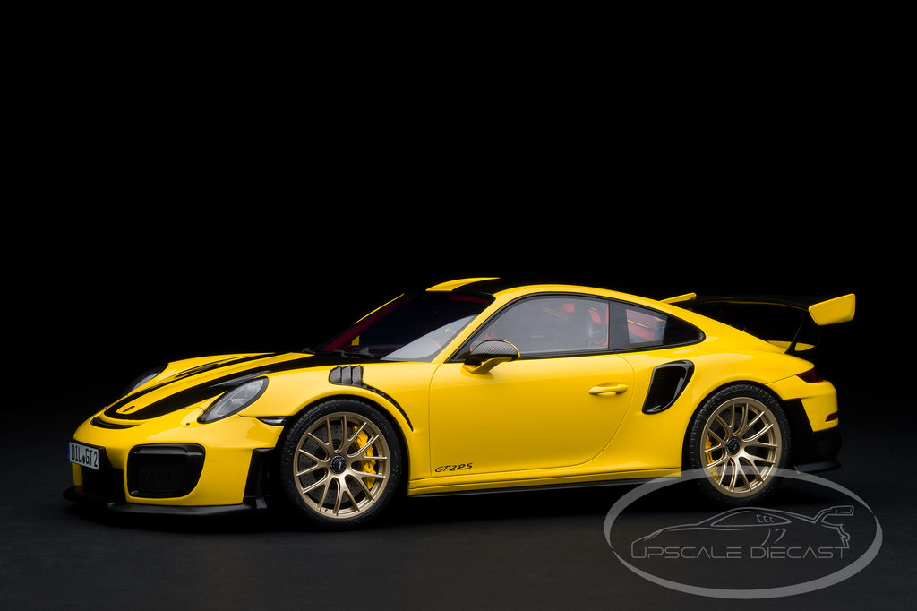 GT Spirit 1:12 Porsche 911 GT2 RS 991.2 Yellow Black Gold Rims GT535B