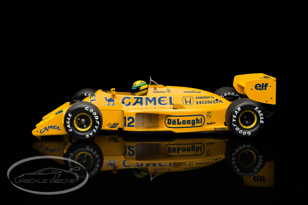 Minichamps 1:12 Lotus Honda 99T No.12 Ayrton Senna 1987 Monaco GP winner side profile view