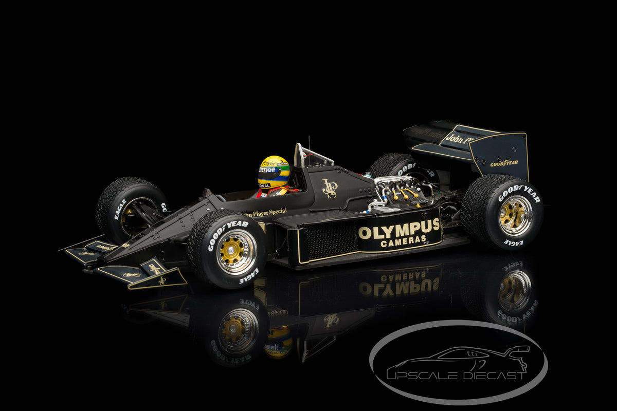 Premium X 1:18 Lotus 97T No.12 Ayrton Senna 1985 Portuguese GP winner with bodywork removed and engine detail visible