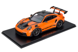 Porsche 911 GT3 RS Paint To Sample Gulf Orange side profile Spark 1:18